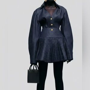 NEW $198 Philian Sculptural Deep-V Pleated Two Piece Skirt Set in Midnight Blue